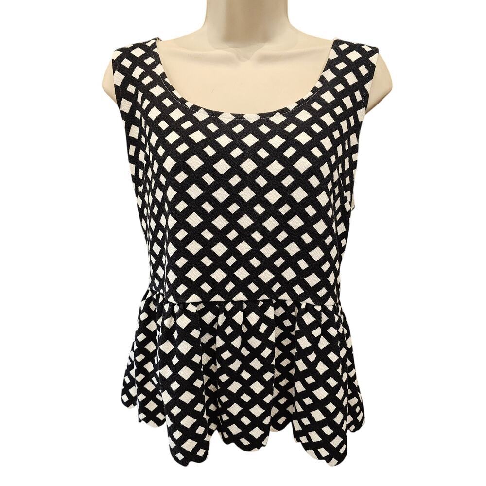 Anthro postmark sz L large peplum cut out back black white cottagecore top